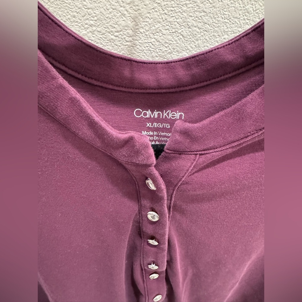 Calvin Klein Women's Purple Button-Up Henley top xl - Picture 3 of 5